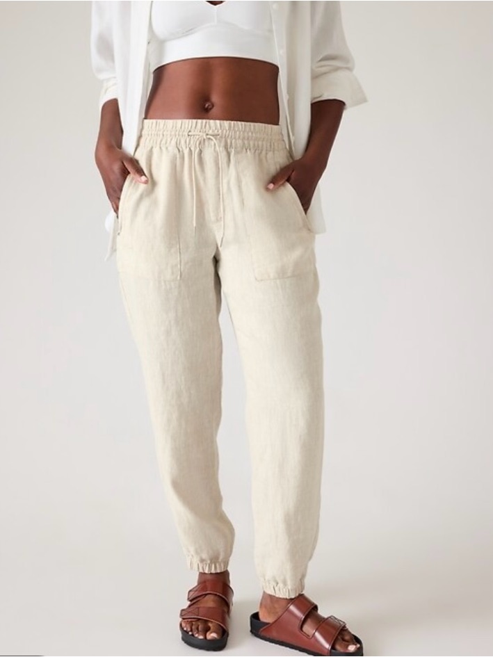 Athleta Retreat Linen High Rise Joggers Medium Cream
